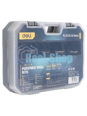 Набор сверл Форстнера 5 шт (15/20/25/30/35мм) Deli DH-MKK005-ED1 ограничитель глубины, пласт. кейс