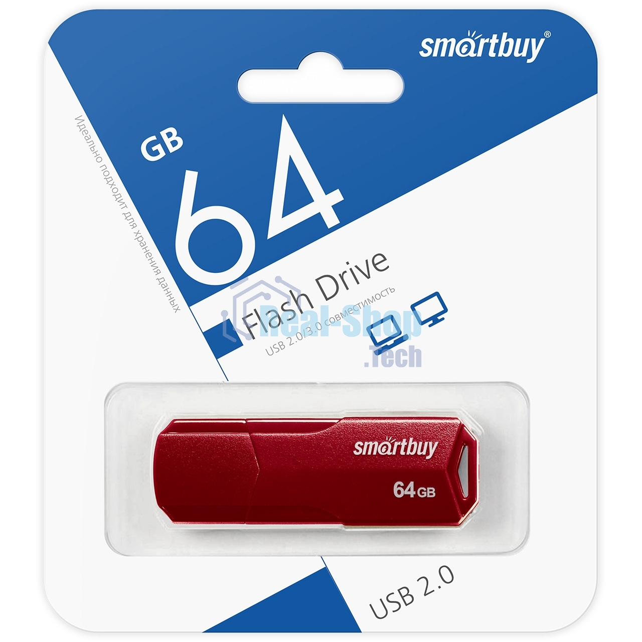 Флешка USB Smartbuy CLUE Burgundy (SB64GbCLU-BG), 64Gb, USB 2.0, R/W