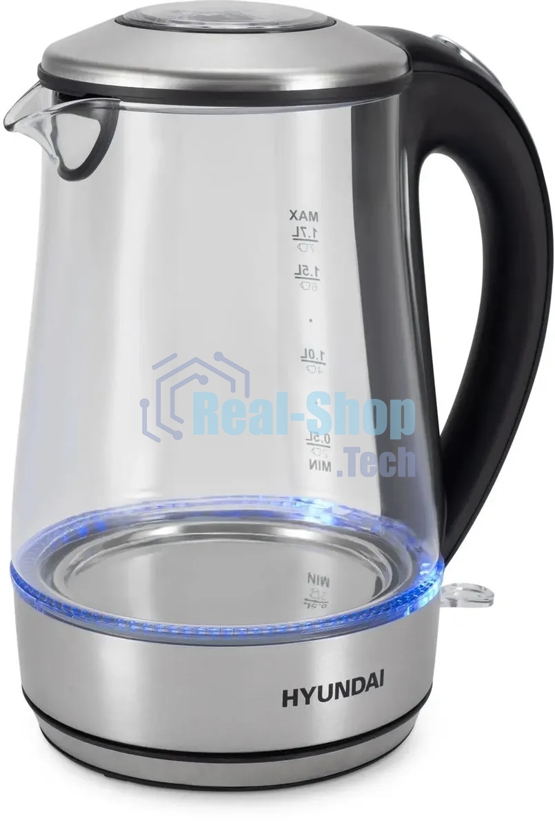 Чайник электрический Hyundai HYK-G8406 1.7л. 2200Вт прозрачный/черный (корпус: нержавеющая сталь)