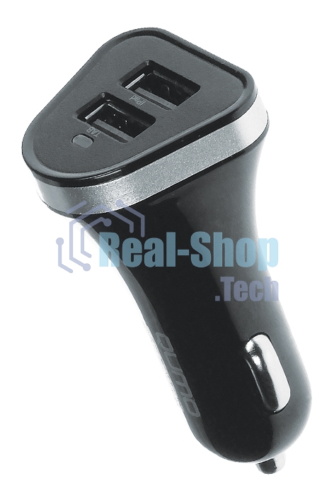 Автомобильное зарядное устройство QUMO 2A, 2 USB, 1A+1A черный, кабель Apple 8 pin в комплекте