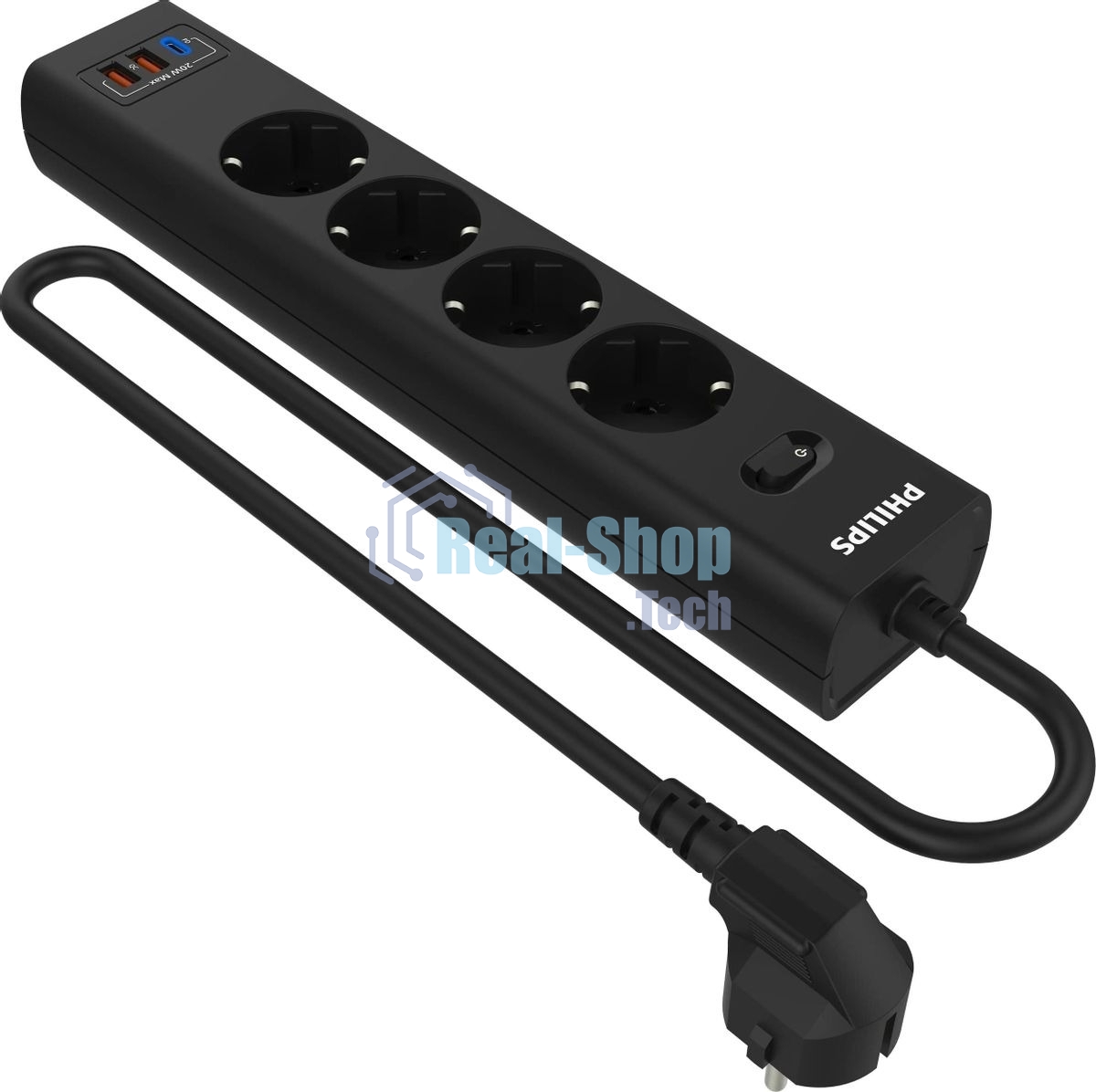 Сетевой фильтр Philips CHP4346BB/51, 3м, 4 розетки, черный