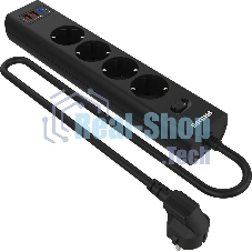 Сетевой фильтр Philips CHP4346BB/51, 3м, 4 розетки, черный