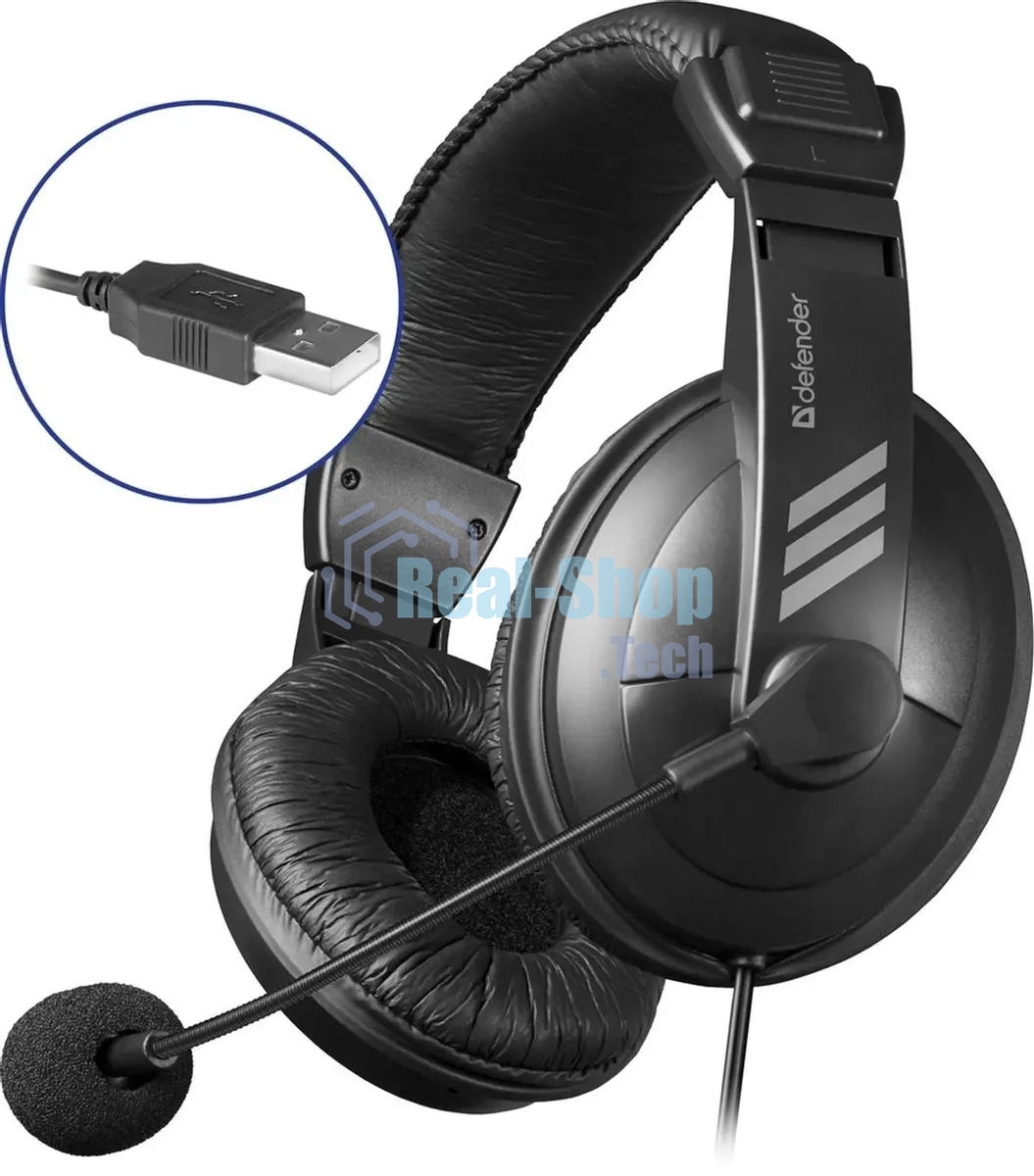 Гарнитура проводная Defender Gryphon 750U USB, черный, 1.8м кабель