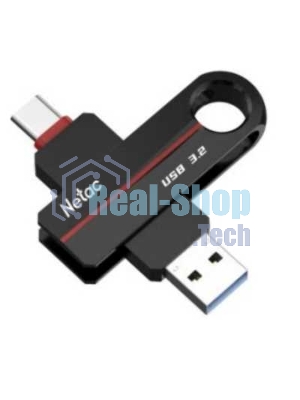 Флешка USB Netac US18 (NT03US18C-064G-32BK), 64Gb, USB 3.2/TypeC, R/W 200/100, черный/красный