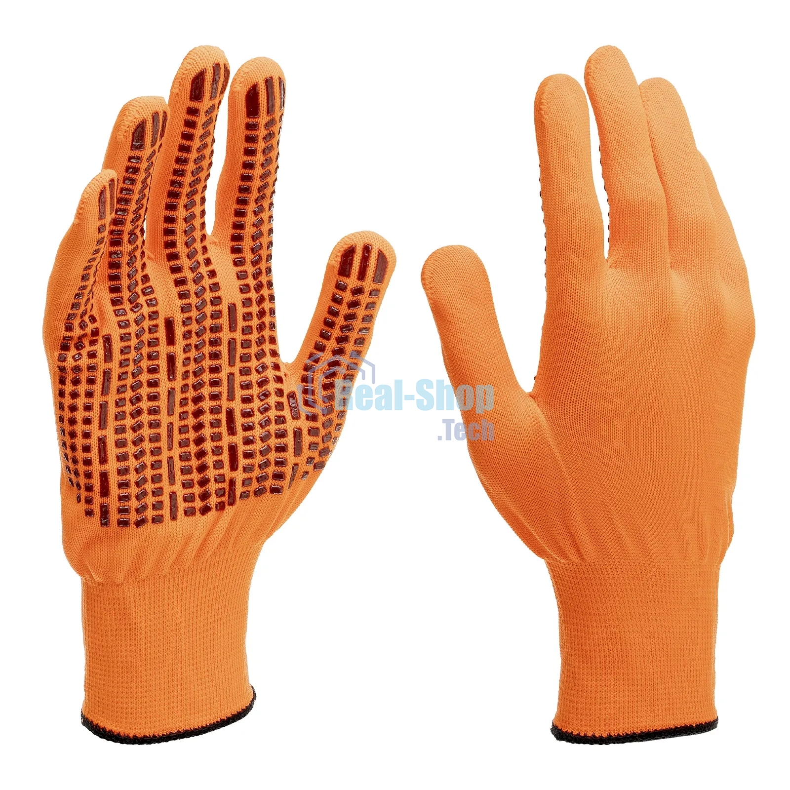 Перчатки Сибртех трикотажные, синтетическая нить, ПВХ-гель точка, оранжевый, L, 13 класс