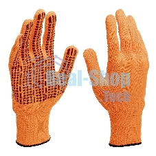 Перчатки Сибртех трикотажные, синтетическая нить, ПВХ-гель точка, оранжевый, L, 13 класс