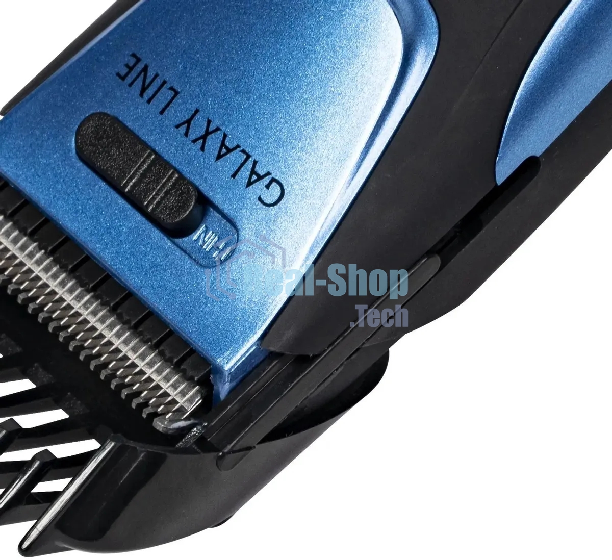 Набор для стрижки Galaxy Line GL 4166, черный с голубым, 3 Вт, время работы до 1,5 ч, аккум. Li-Ion 3,7 В, емк. аккум. 600 мА*ч, лезв. из нерж. стали, ширина лезвия 40 мм, 24 положения насадки-расчески (3,5 - 14,5 мм), филир. гребень, индик. заряда аккум.