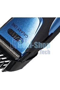 Набор для стрижки Galaxy Line GL 4166, черный с голубым, 3 Вт, время работы до 1,5 ч, аккум. Li-Ion 3,7 В, емк. аккум. 600 мА*ч, лезв. из нерж. стали, ширина лезвия 40 мм, 24 положения насадки-расчески (3,5 - 14,5 мм), филир. гребень, индик. заряда аккум.