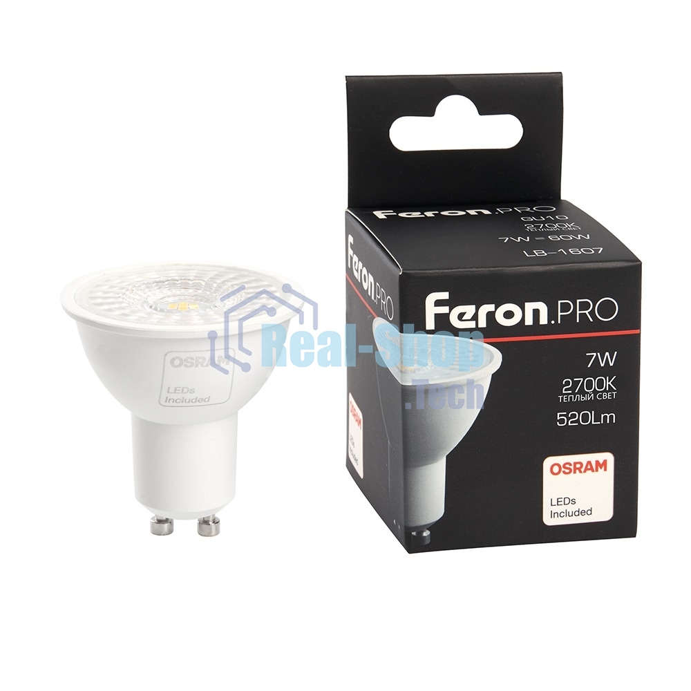 Лампа светодиодная FERON PRO LB-1607 LED 7вт 230в GU10 теплый с линзой 110гр.