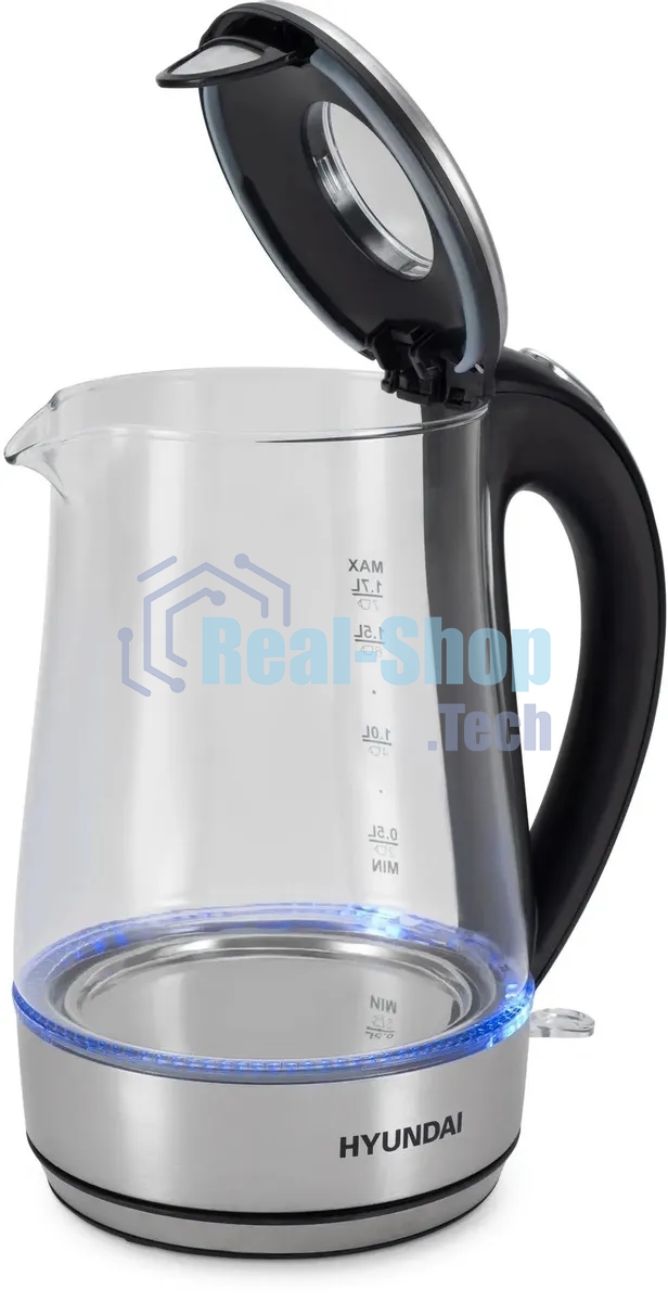 Чайник электрический Hyundai HYK-G8406 1.7л. 2200Вт прозрачный/черный (корпус: нержавеющая сталь)