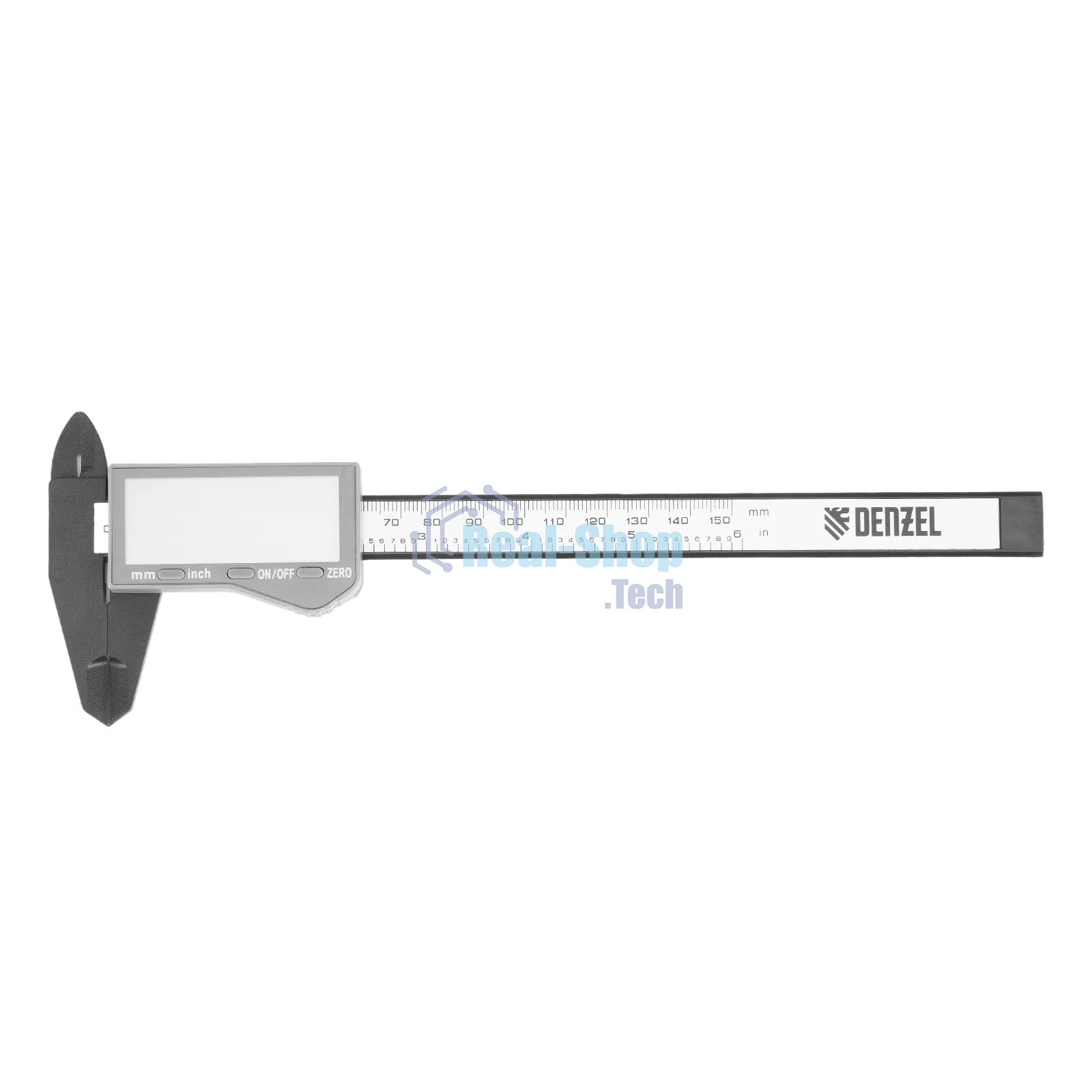 Штангенциркуль пластиковый Denzel 150 мм, электронный, большой дисплей, с глубиномером