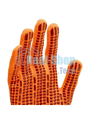 Перчатки Сибртех трикотажные, синтетическая нить, ПВХ-гель точка, оранжевый, L, 13 класс
