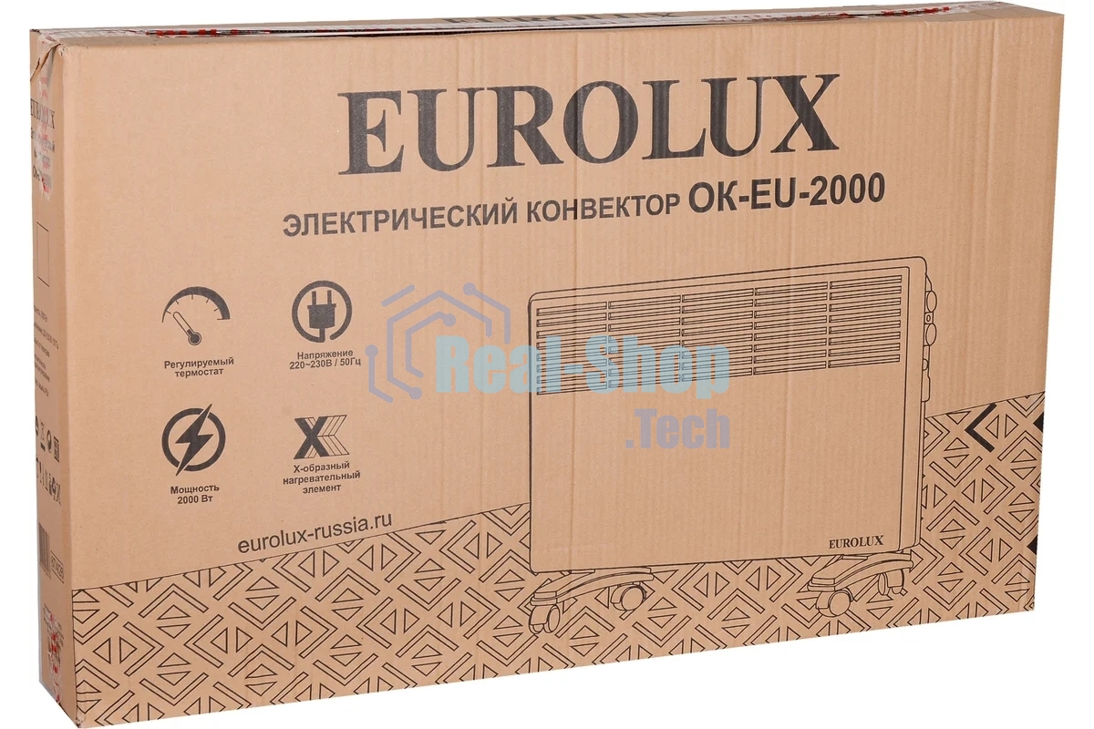 Конвектор Eurolux ОК-EU-2000 белый, 2000 Вт, 25 м2, термостат
