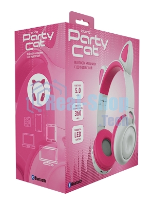 Беспроводные/проводные наушники Qumo Party Cat BT 0025 бело-розовый, накладные, Bluetooth + проводной, кошачьи ушки, до 7 ч