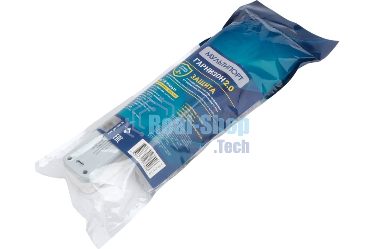 Сетевой фильтр Гарнизон 2.0 Мультипорт EPS-4-U3-W-4, 4 р, 10А, 3xUSB, 4 м, ур.защиты 2+, белый, пакет