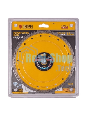 Диск алмазный отрезной Denzel 230 х 22,2мм, сплошной, супертонкий, горячий пресс, сухой/мокрый рез