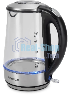 Чайник электрический Hyundai HYK-G8406 1.7л. 2200Вт прозрачный/черный (корпус: нержавеющая сталь)