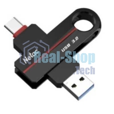 Флешка USB Netac US18 (NT03US18C-032G-32BK), 32Gb, USB3.2/TypeC, R/W 200/100, черный/красный