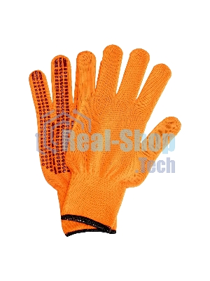 Перчатки Сибртех трикотажные, синтетическая нить, ПВХ-гель точка, оранжевый, L, 13 класс