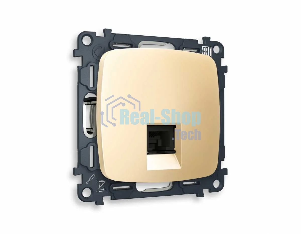 Комплект механизма компьютерной розетки OMEGA Шампань RJ-45(8P8C) CAT6 с шторкой QUANT (OP6120, VM188) MO612010