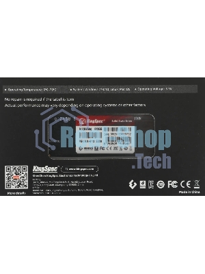 Накопитель SSD KingSpec NX-512, 512Gb, PCIe 3.0 x4, M.2 2280, NVMe, R/W 3400/3100