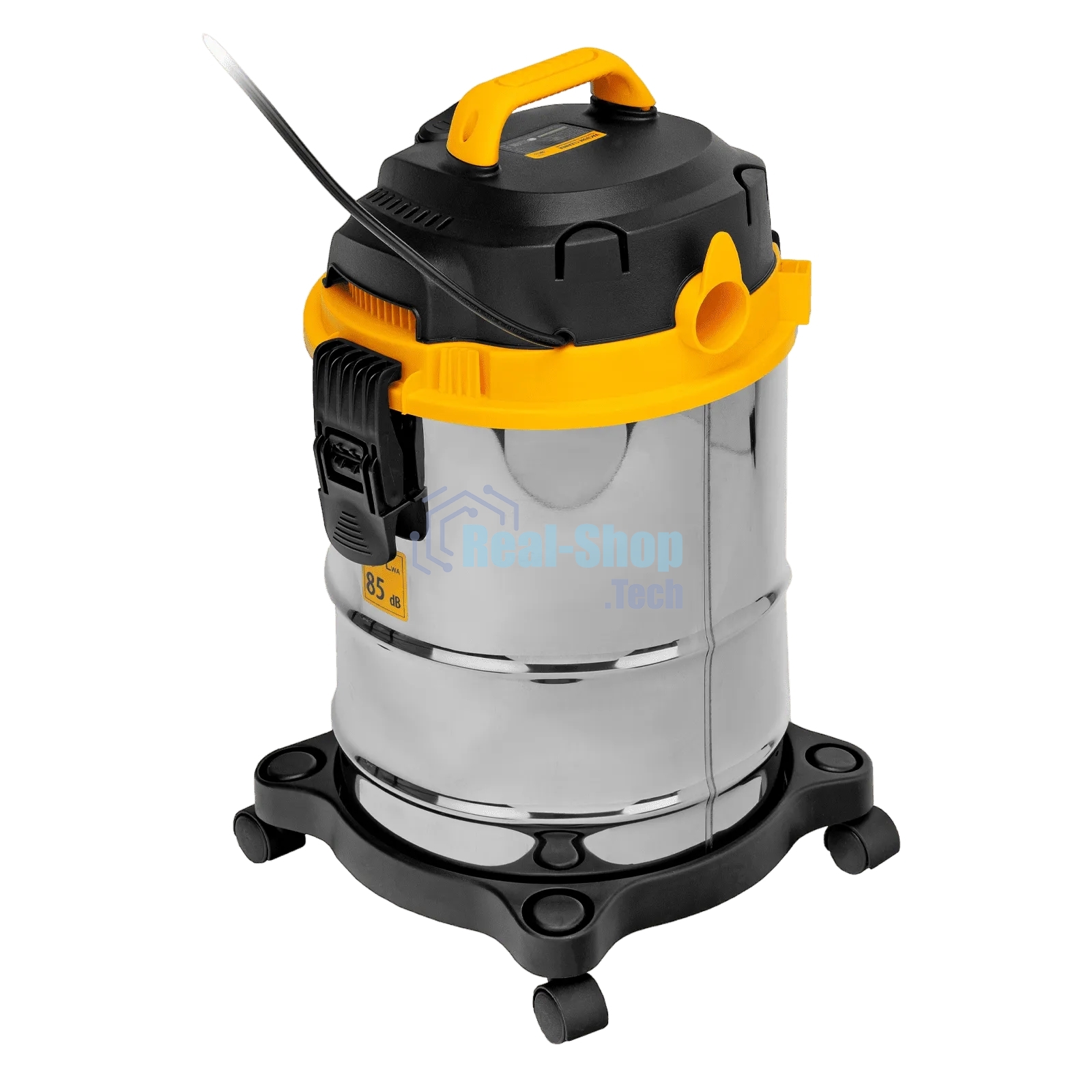 Строительный пылесос Denzel SVC15 серебристый/желтый, 1200 Вт, уборка сухая/сбор воды/выдув, пылесборник мешок, 15 л