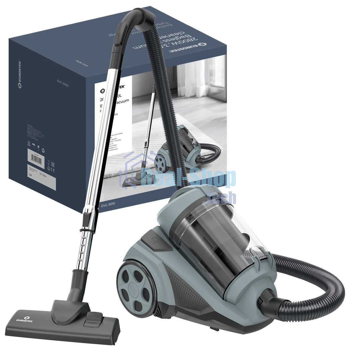 Пылесос Eurostek EVC-3010 синий, 400/2800 Вт, уборка сухая, пылесборник контейнер 3 л