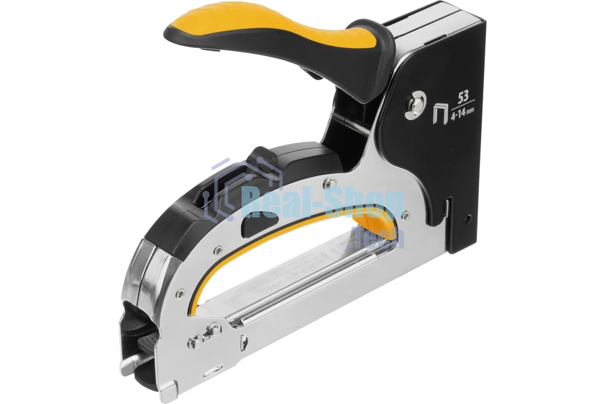 Степлер мебельный Denzel, стальной корпус, быстрая загрузка, регул. силы удара, тип 53, 4-14 мм