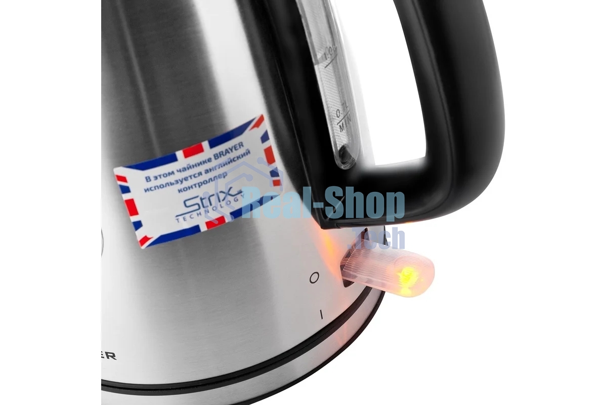 Чайник электрический BRAYER BR1022 2200Вт.1,7 л, STRIX, стальной, термометр.