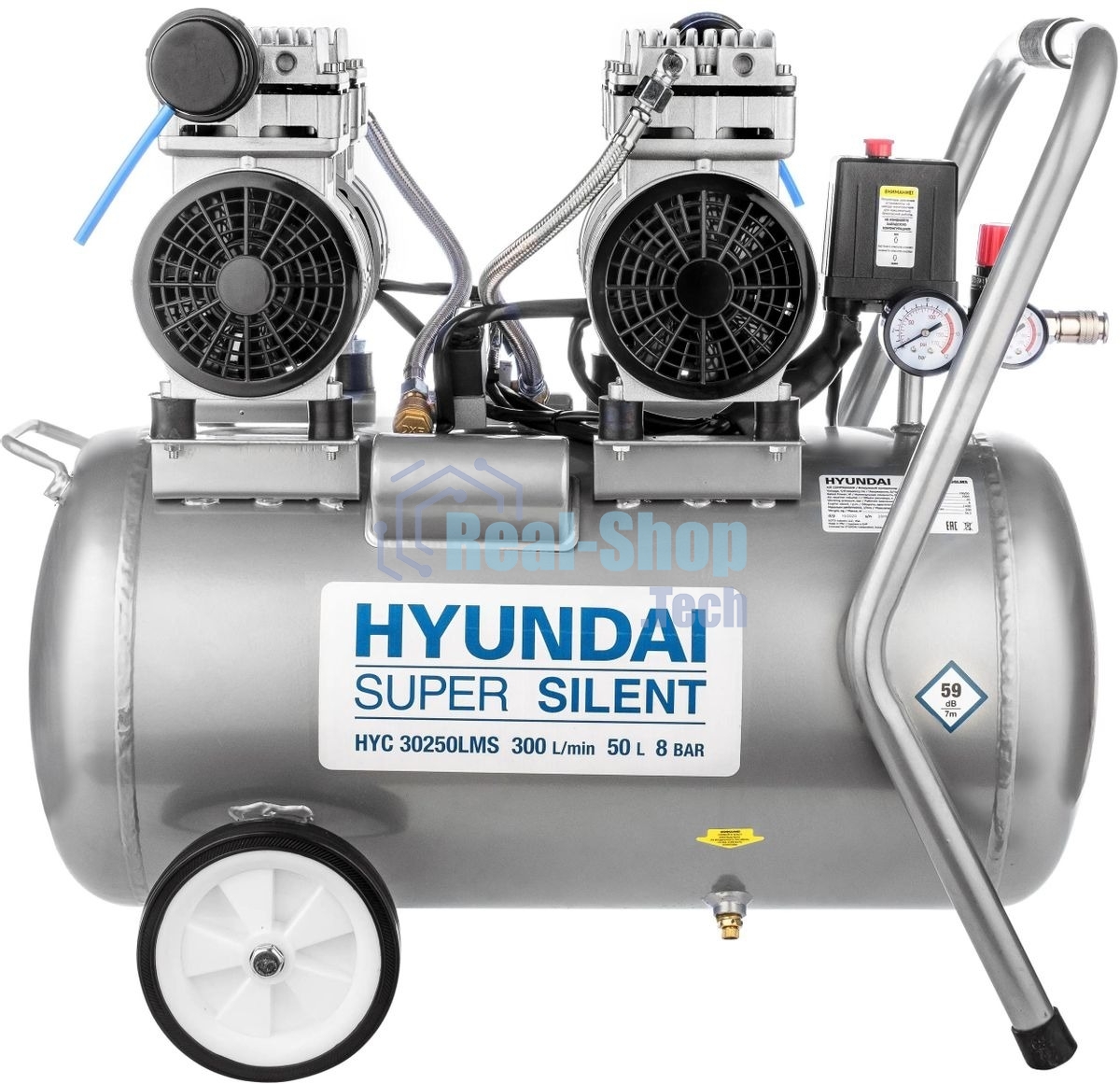 Компрессор поршневой Hyundai HYC 30250LMS безмасляный 300л/мин 50л 2000Вт серебристый/черный