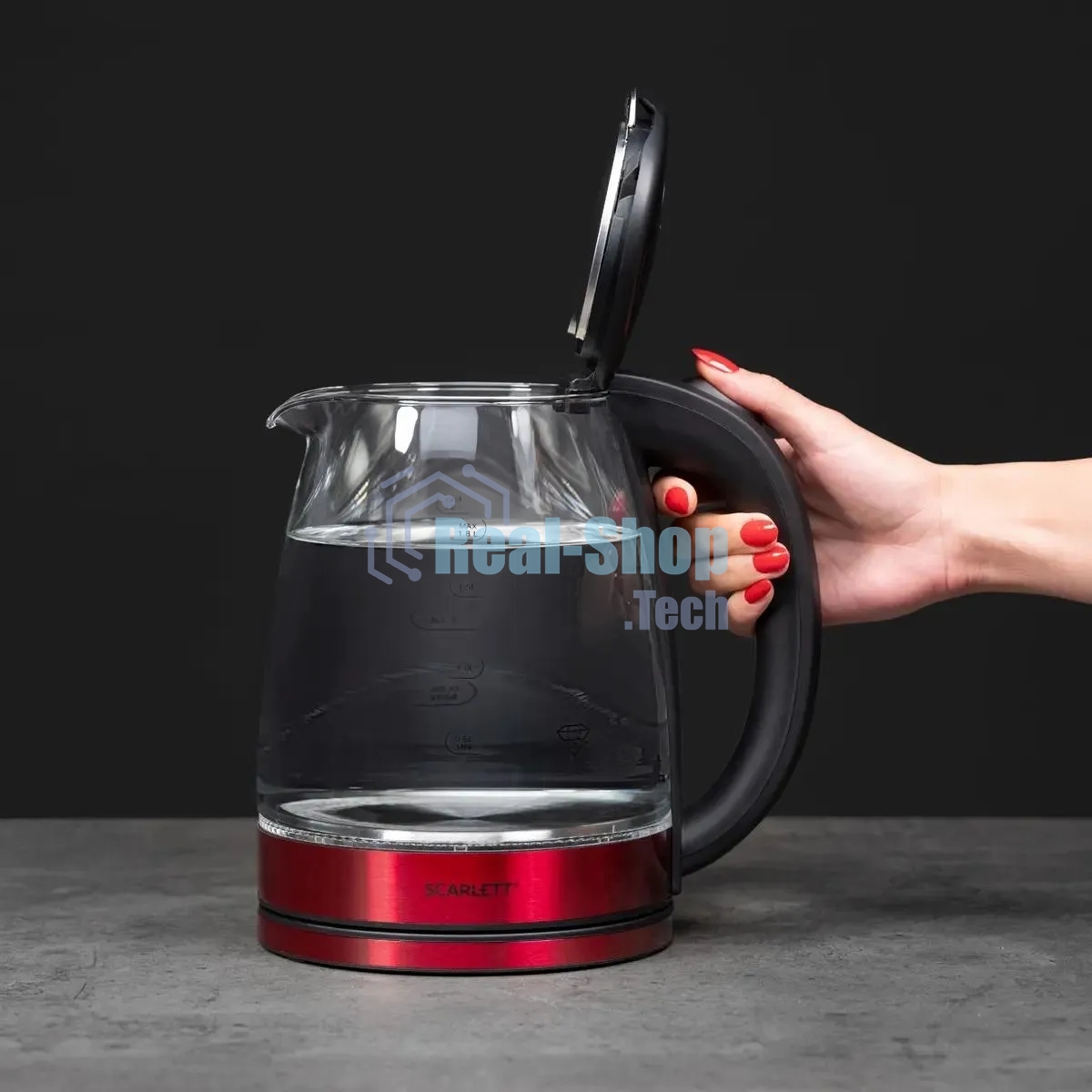 Чайник электрический Scarlett SC-EK27G65 красный/черный, 1800 Вт, 1.8 л