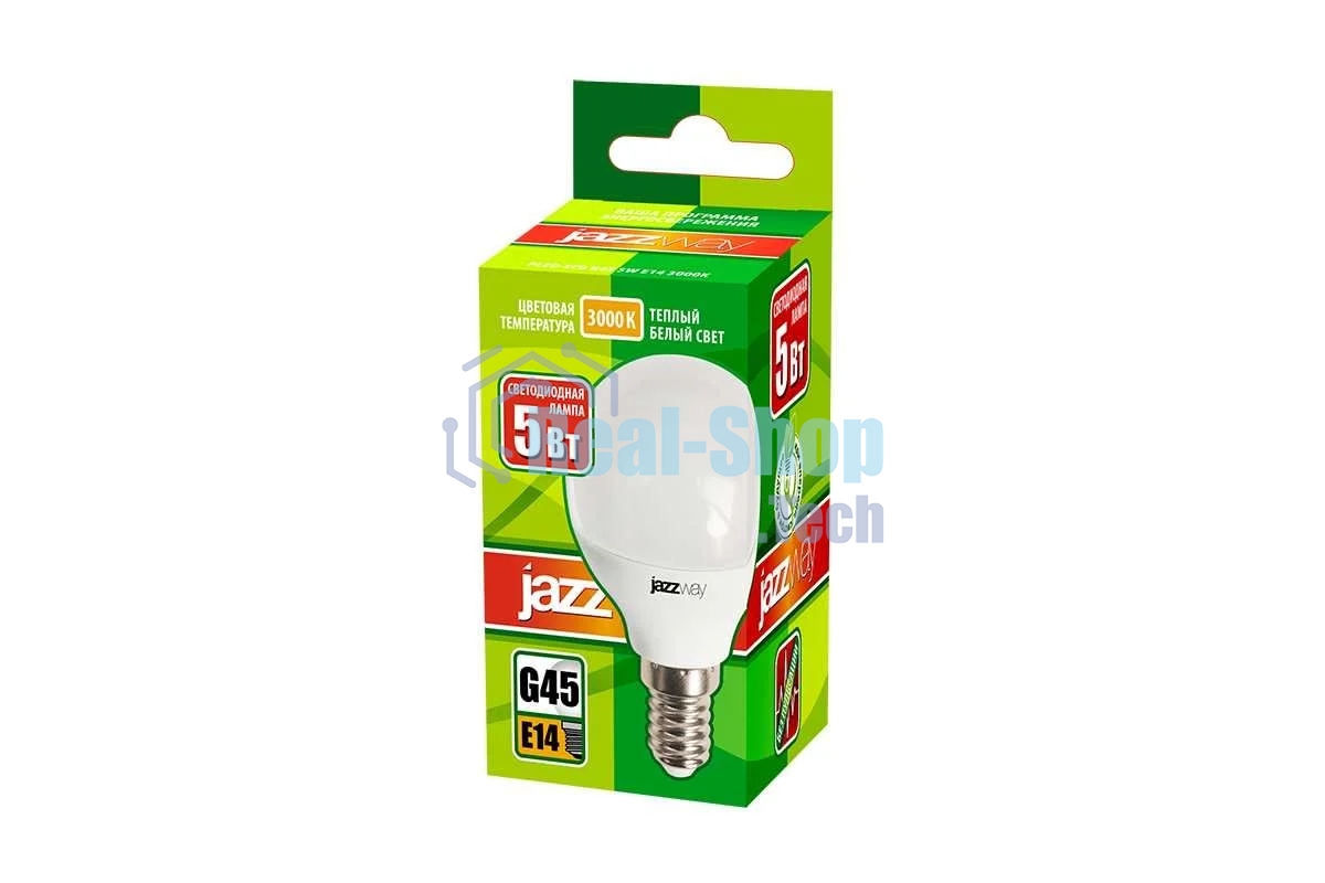 Лампа светодиодная JazzWay PLED-ECO-G45 5Вт шар 3000К теплый белый E14 400лм 220-240В