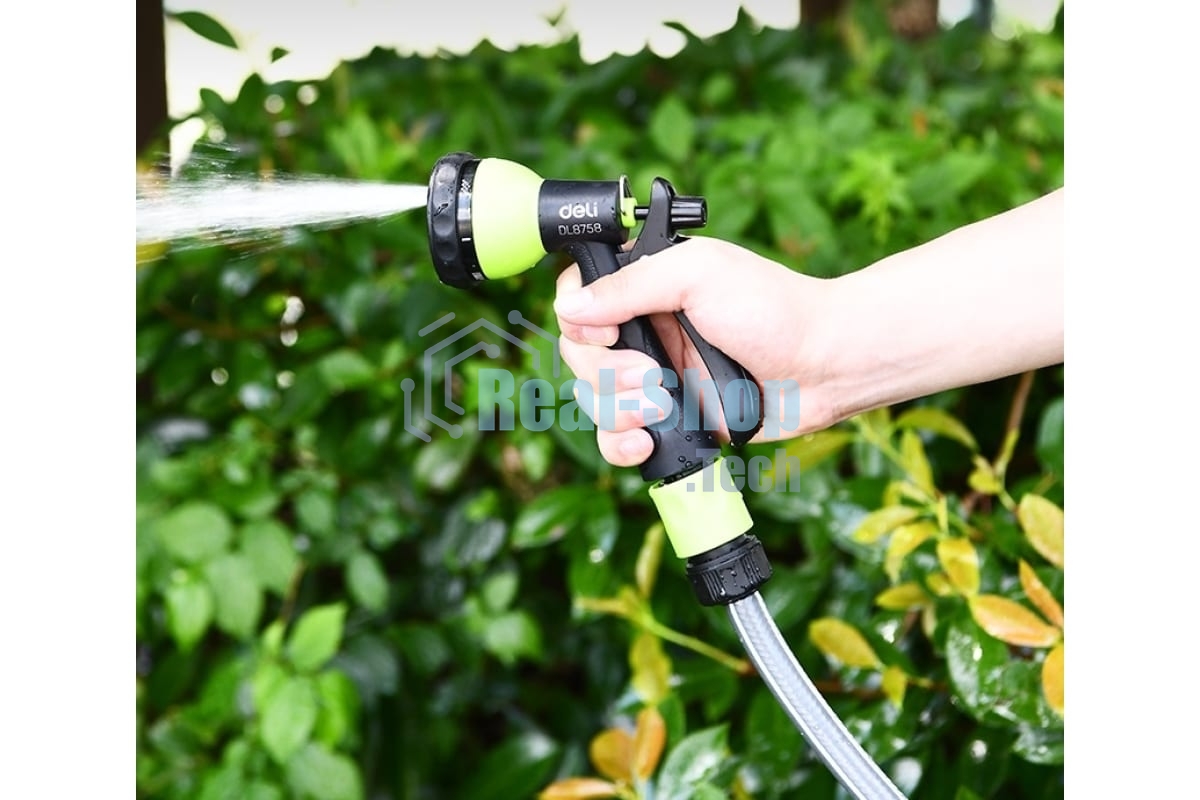 Пистолет-распылитель поливочный Deli DL8758 7 режимов распыления, диаметр шланга 3/4