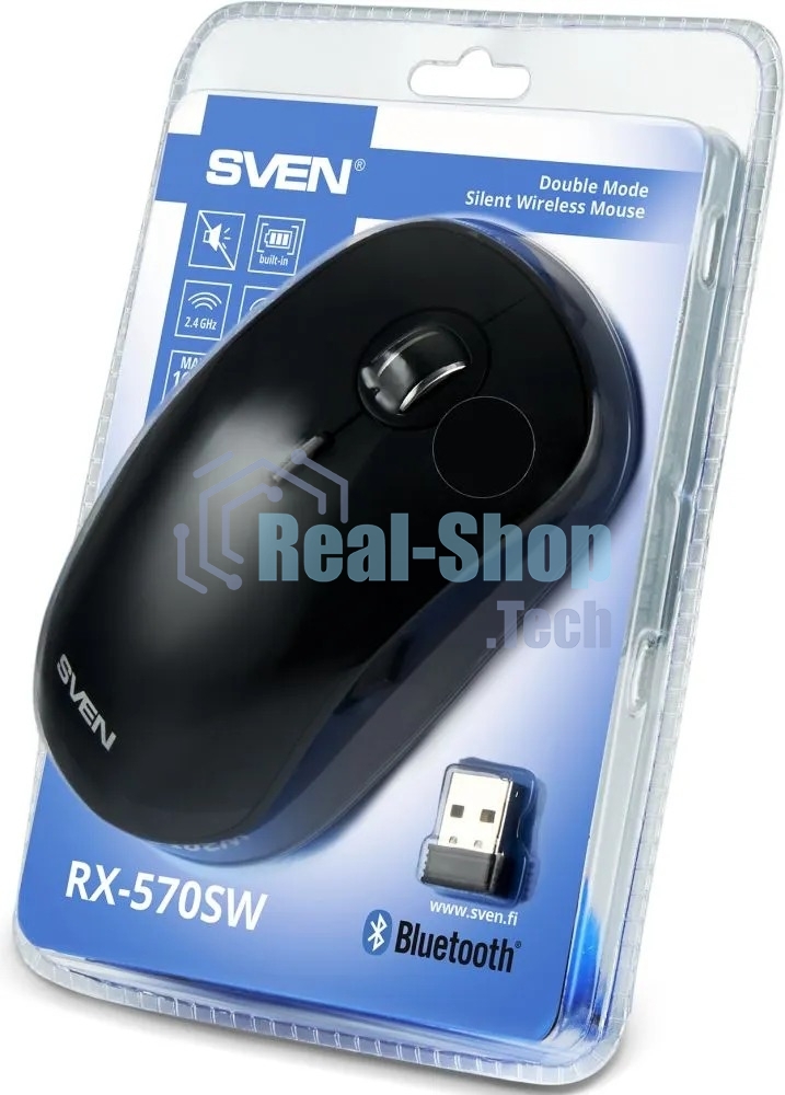 Мышь беспроводная SVEN RX-570SW черный, 1600 dpi, радиоканал, Bluetooth, USB, кнопки - 4