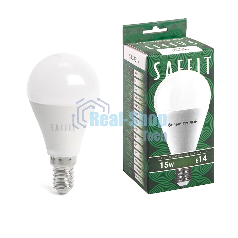 Лампа светодиодная SAFFIT SBG4515 LED 15вт Е14 теплый матовый шар