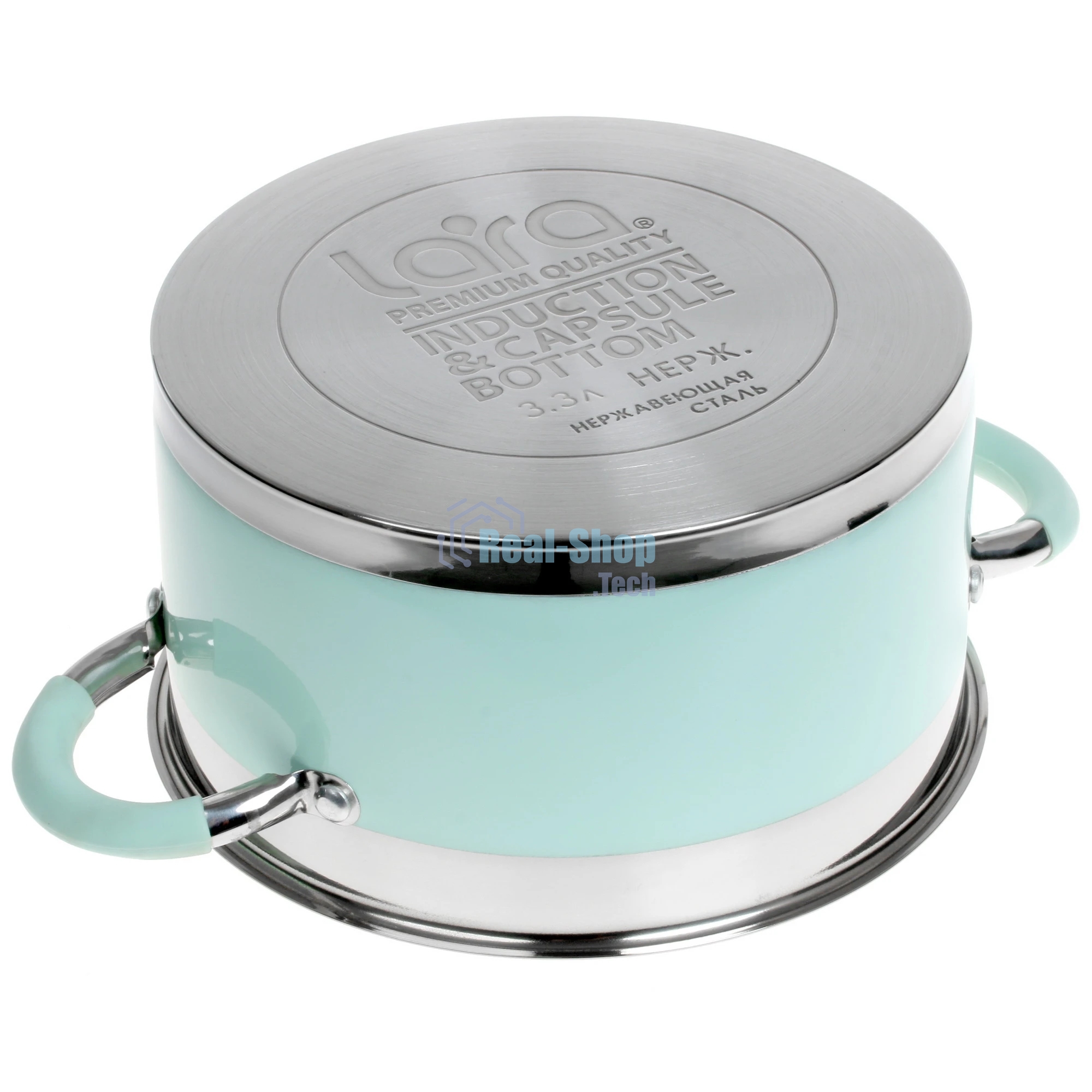 Кастрюля Lara LR02-542 MINT 20x11см, 3,3 л, носик, индукционное дно, крышка с бортом, полипропилен, силикон, нержавеющая сталь