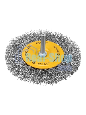 Щетка для дрели Denzel 100 мм, плоская, со шпилькой, нержавеющая витая проволока
