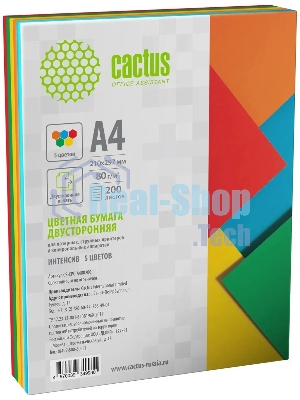 Бумага Cactus CS-CPC-A480200 A4/80г/м2/200л./радуга интенсив (5цветов)