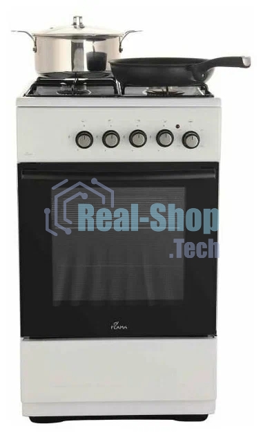 Плита комбинированная Flama L FK 1412 белый, конфорок 4 газовых, духовка 50 л, 50 см x 85 см x 60 см