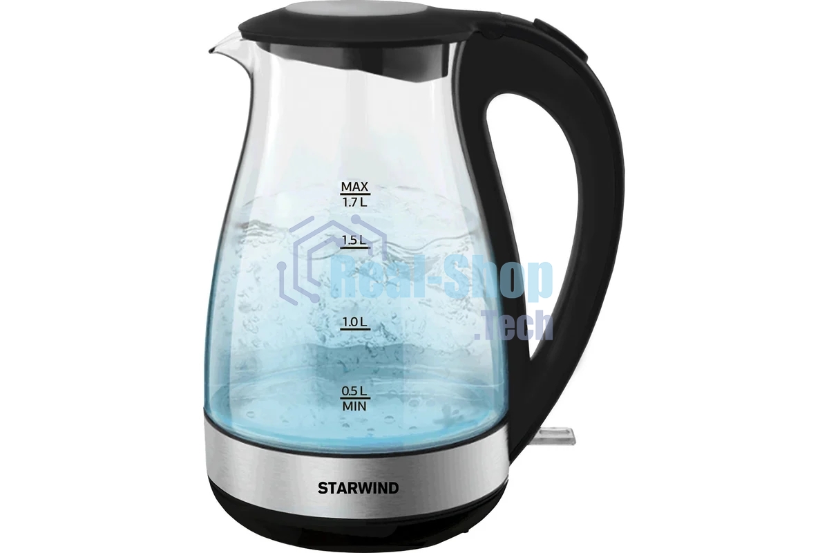Чайник электрический Starwind SKP3039 1.7л. 2200Вт черный (корпус: стекло)