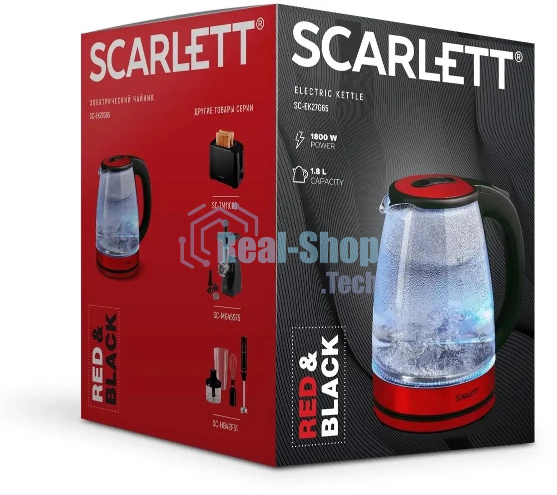 Чайник электрический Scarlett SC-EK27G65 красный/черный, 1800 Вт, 1.8 л