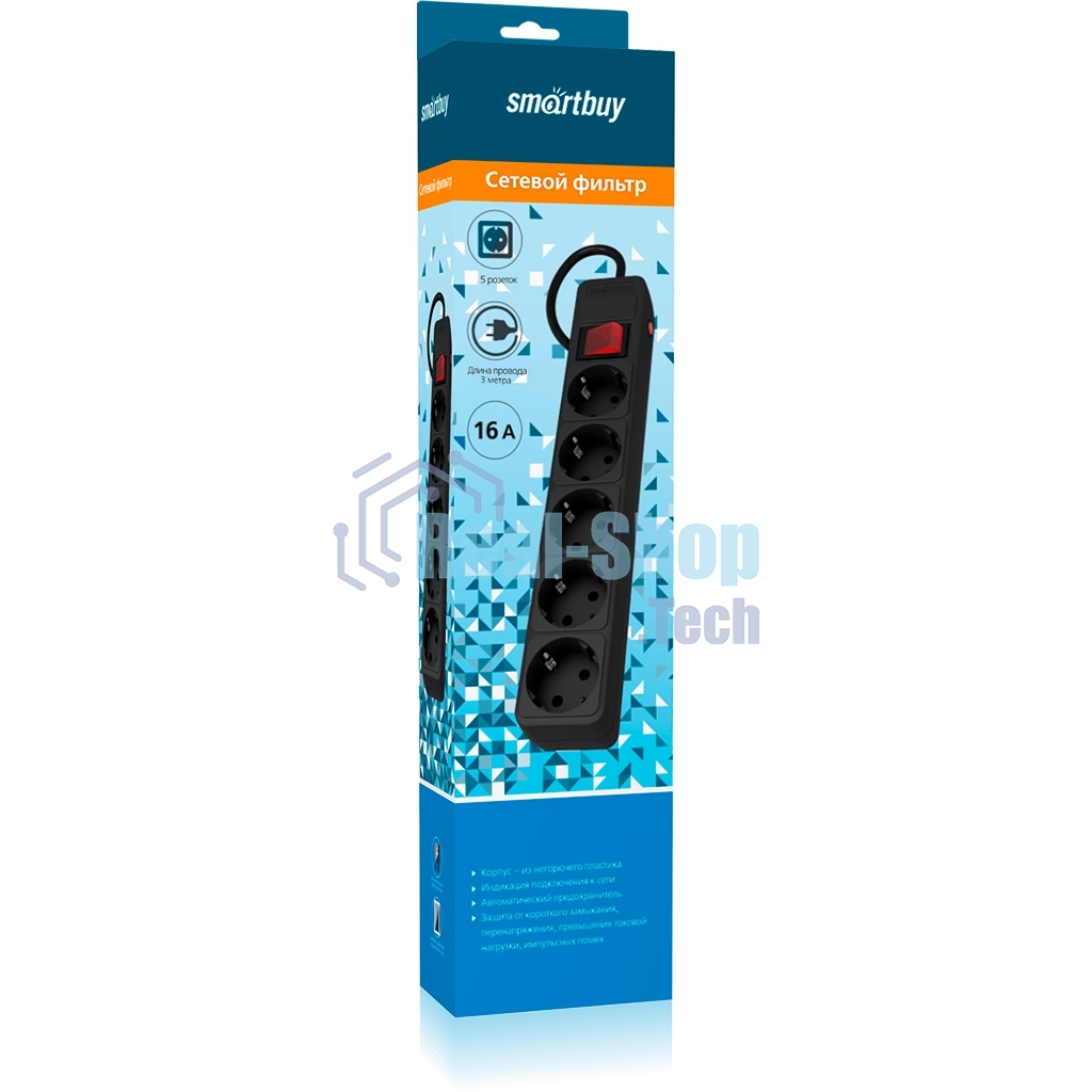 Сетевой фильтр Smartbuy (SBSP-5-30-K) 5 гн х 3,0 м черный