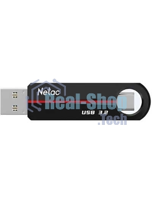 Флешка USB Netac US18 (NT03US18C-256G-32BK), 256Gb, USB 3.2/TypeC, R/W 200/100, черный/красный