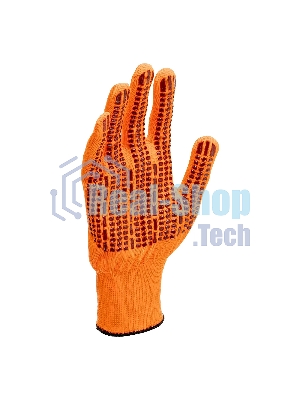 Перчатки Сибртех трикотажные, синтетическая нить, ПВХ-гель точка, оранжевый, L, 13 класс