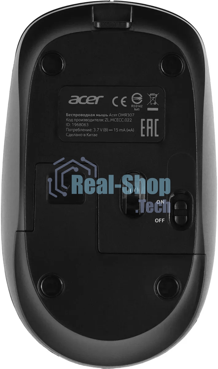 Мышь беспроводная Acer OMR307 черный, 1600 dpi, радиоканал, USB, кнопки - 4