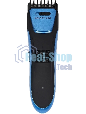 Набор для стрижки Galaxy Line GL 4166, черный с голубым, 3 Вт, время работы до 1,5 ч, аккум. Li-Ion 3,7 В, емк. аккум. 600 мА*ч, лезв. из нерж. стали, ширина лезвия 40 мм, 24 положения насадки-расчески (3,5 - 14,5 мм), филир. гребень, индик. заряда аккум.
