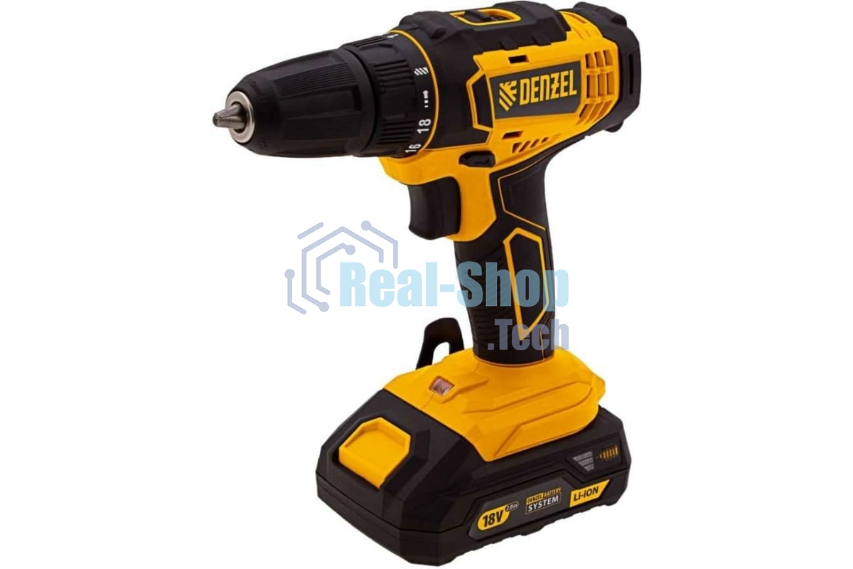 Дрель-шуруповерт аккумуляторная Denzel CDL-18-02BM, 18В, 2 АКБ, Кейс