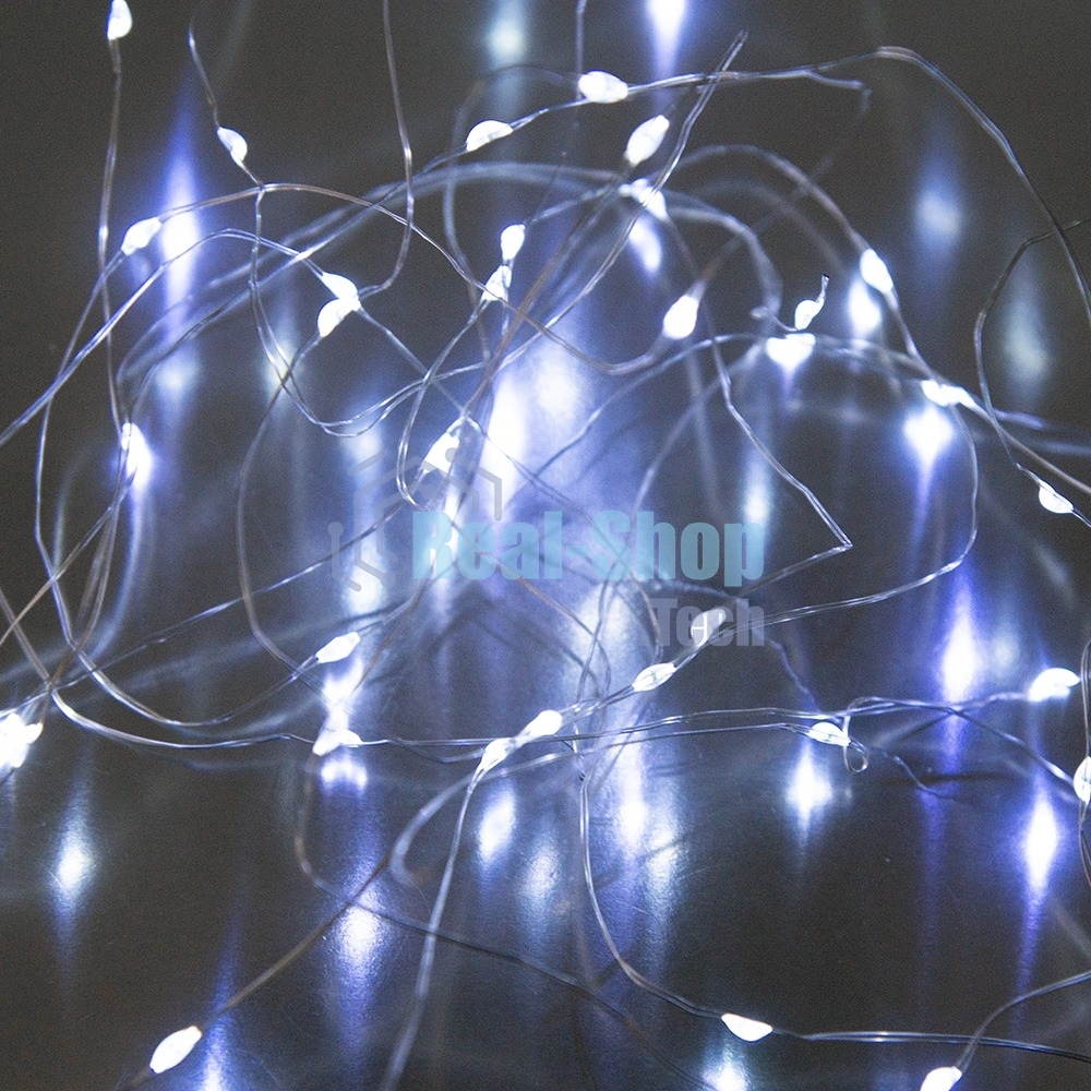 Гирлянда светод. Funray Нить, SE-STRING-550W, 5м, 50 LED, холодный белый, 3xАА, серебр. шнур 0,3м