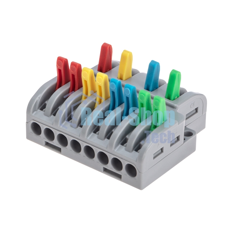 Клемма Rexant СМК 4х2 проходная разветвительная 4 полюса, с монтажной площадкой (1 ввод, 2 вывода на полюс) (20 шт/уп)