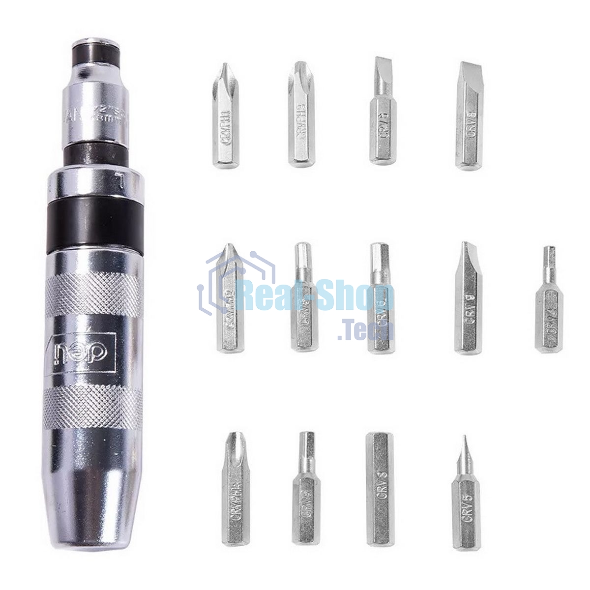 Ударно-поворотная отвертка с набором бит 13 шт Deli DL8901 (PH1, PH2x2, PH3, PH4, SL5, SL6, SL8, SL9, H4, H5, H6, H8), Cr-V, пласт. кейс